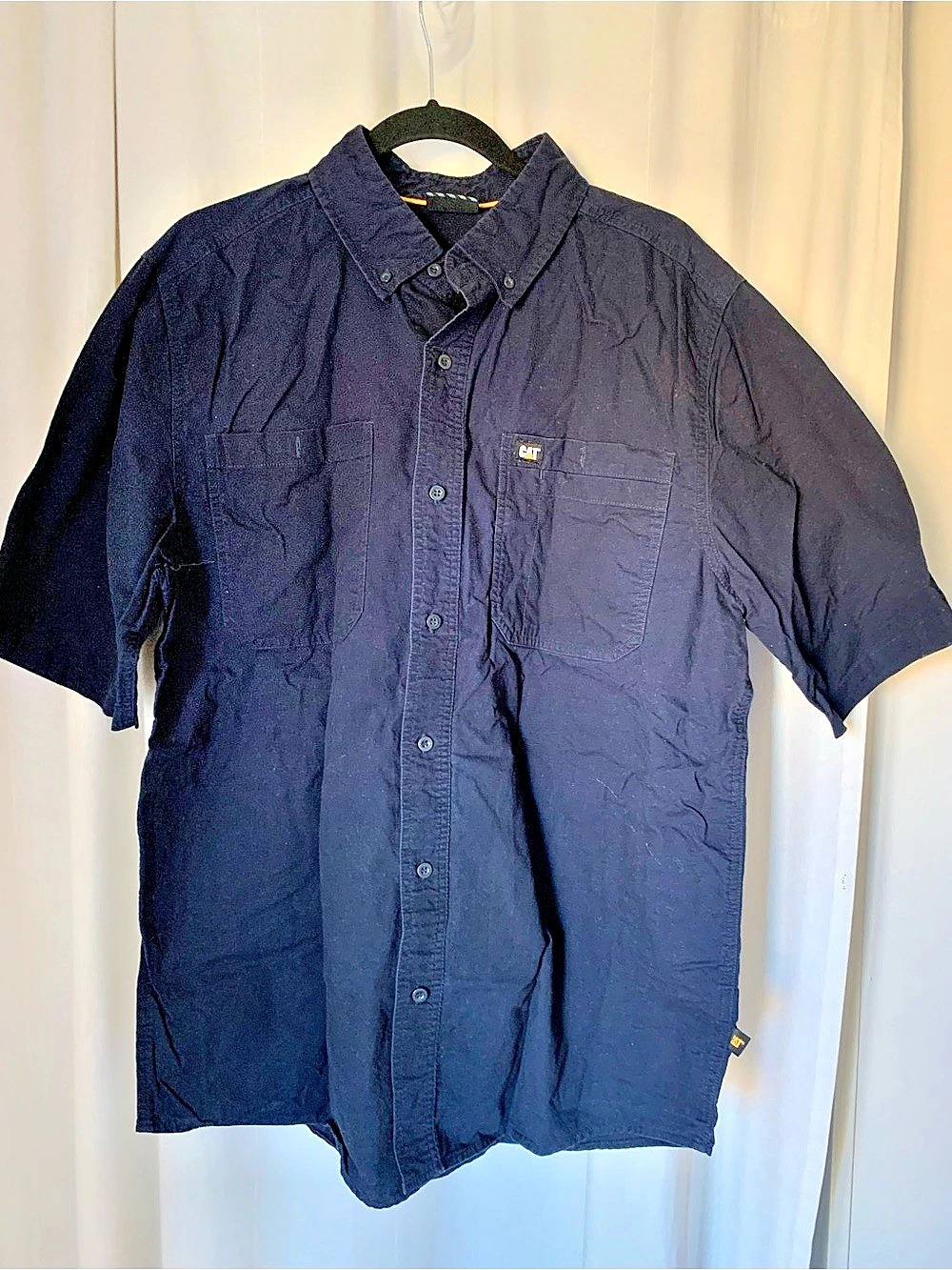 CAT Men's Cotton Button Down Navy Shirt Size Large